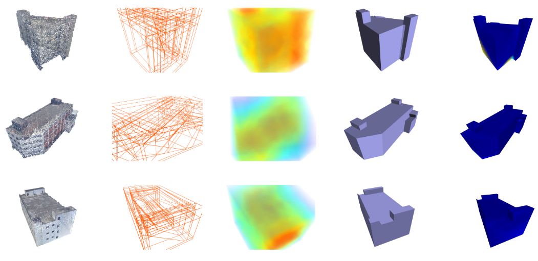 Reconstructing compact building models from point clouds using deep implicit fields